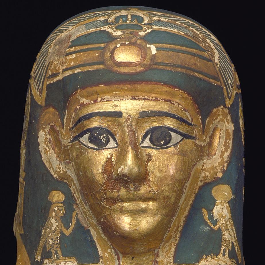 YPM ANT 029702: Gilded mummy mask; Ptolemaic (305 - 30 BCE); from Abydos, Egypt.