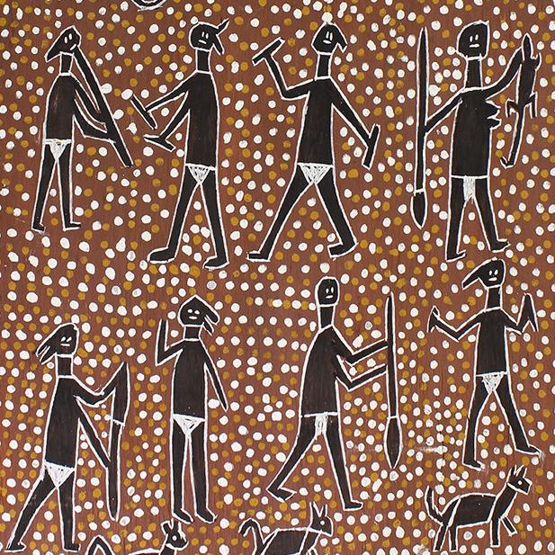 YPM ANT 261379: 'Mimi Spirits Hunting.' Painting on eucalyptus bark, 1983, with earth pigments.  Northern Territory, Australia