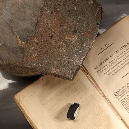 YPM MIN 101305: Weston meteorite book with wolcott meteorite
