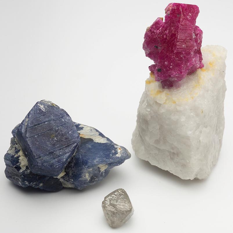 A group of corundrum and diamond samples