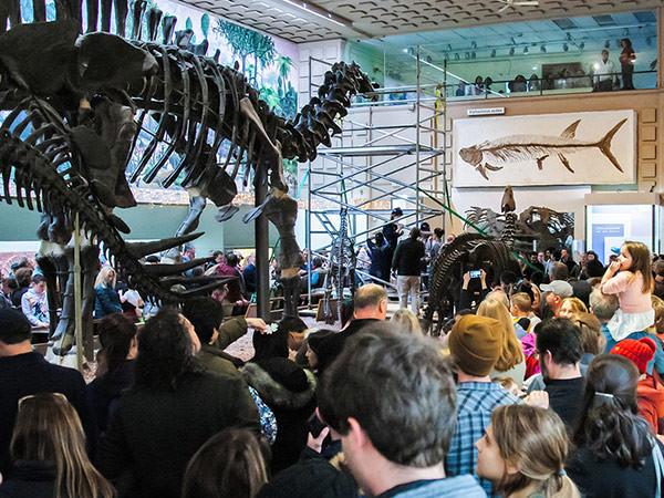 A crowd in the Great Hall for the Peabody's 'Heads-off' ceremony