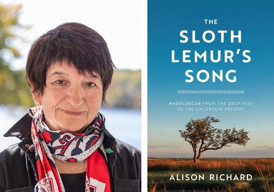 Author Alison Richard, with the cover of her book, "The Sloth Lemur's Song"