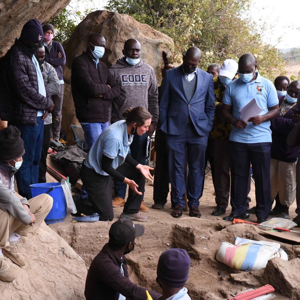 Jessica Thompson with a community group in Malawi