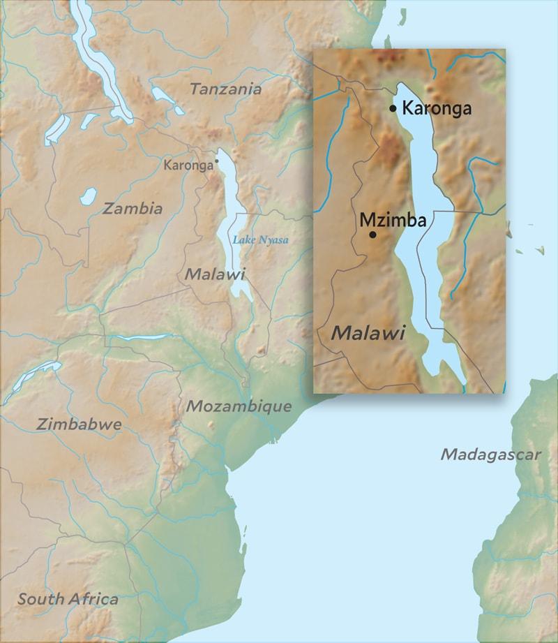Detail map of locations in Malawi