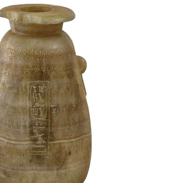 Calcite jar inscribed with cuneiform, hieroglyphs, and demotic script, Early Achaemenid, 486–465 BCE Klaus Wagensonner/Yale Peabody Museum